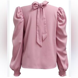 EUC Flying‎ Tomato Purple Women's Size Large Back Mock Neck Tie Bow Top Puff
